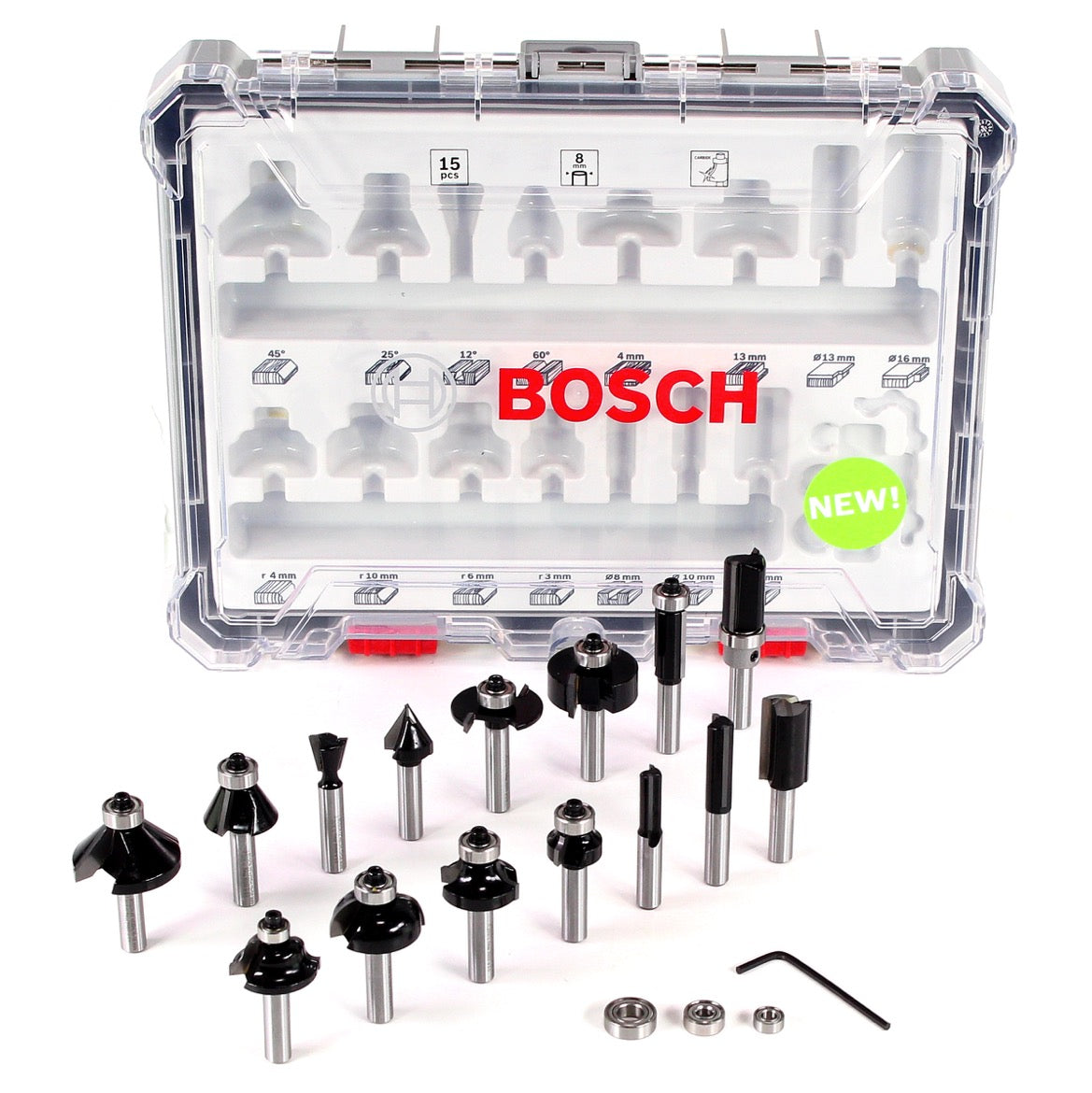 Bosch Mixed Fräser Set 8 mm 15 tlg. + Koffer ( 2607017472 ) für Oberfr –  Toolbrothers
