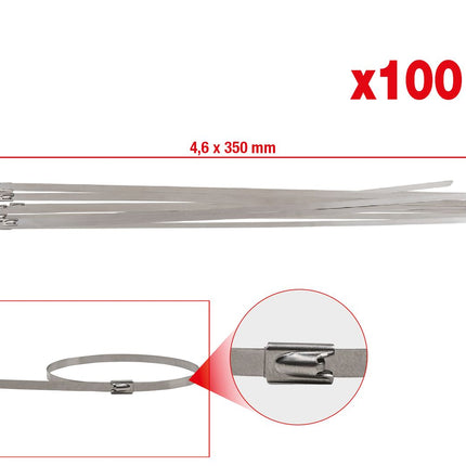 KS TOOLS Edelstahl Kabelbinder mit Kugelverschluss, 4,6x350mm, 100 Stück ( 115.1593 )